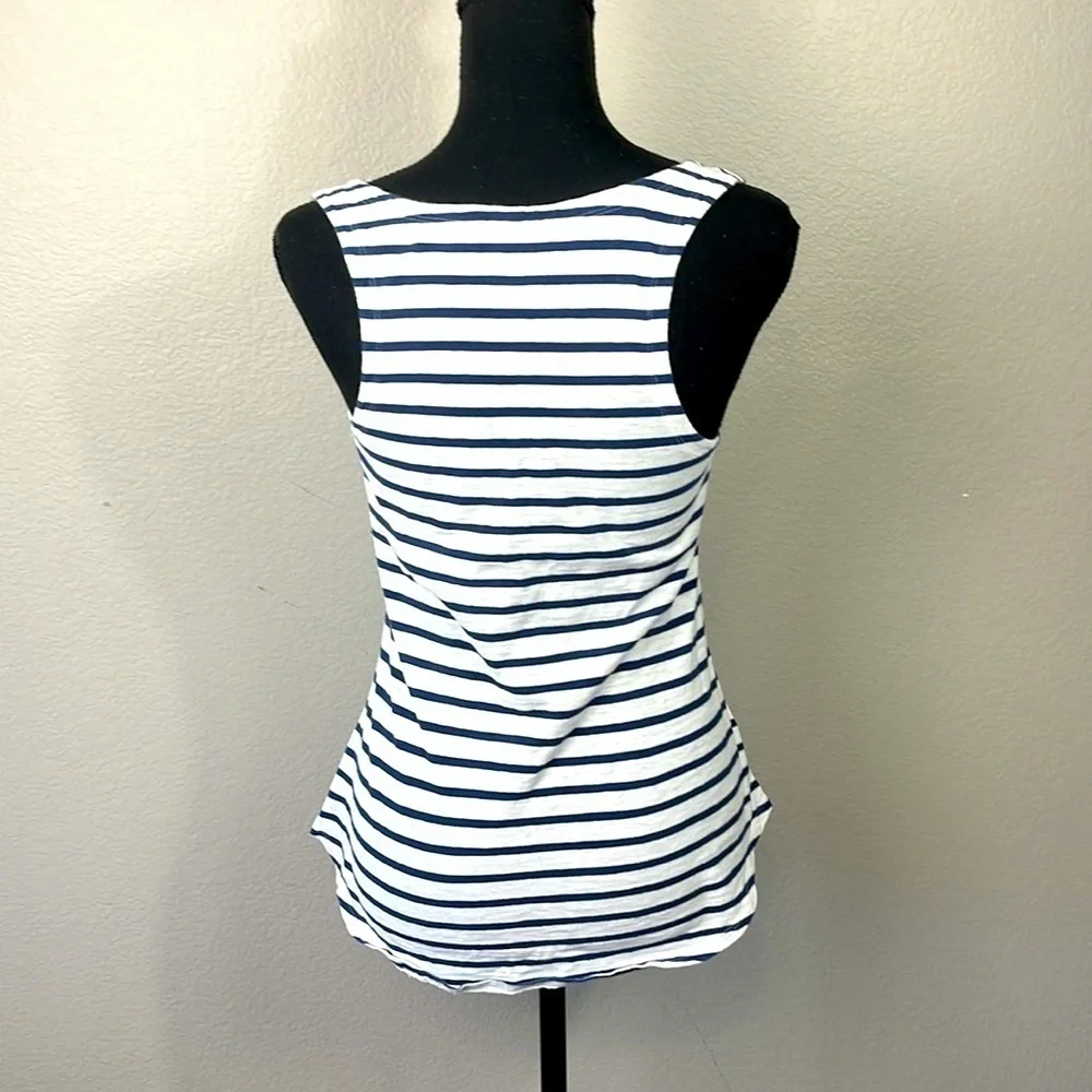 Eileen Fisher Scoop Neck Stripe Tank Sleeveless Tee Shirt Blue/White Nautical L - Picture 3 of 9